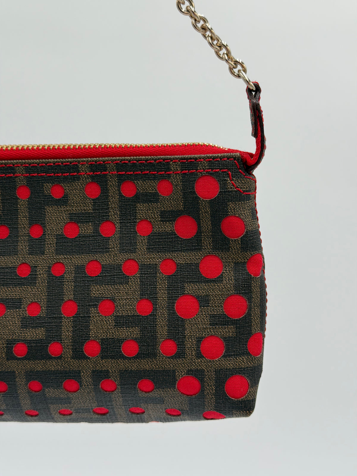 Fendi Zucca Spalmati Red Dot Chain Pochette