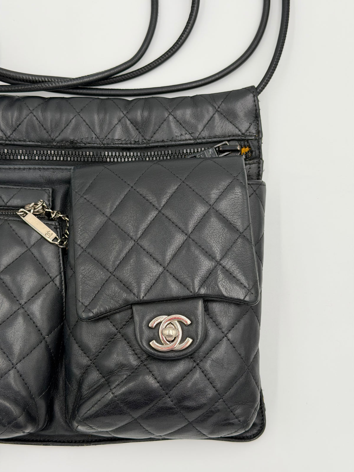Chanel Black Quilted Leather Cambon Ligne Twin Pocket Crossbody Bag