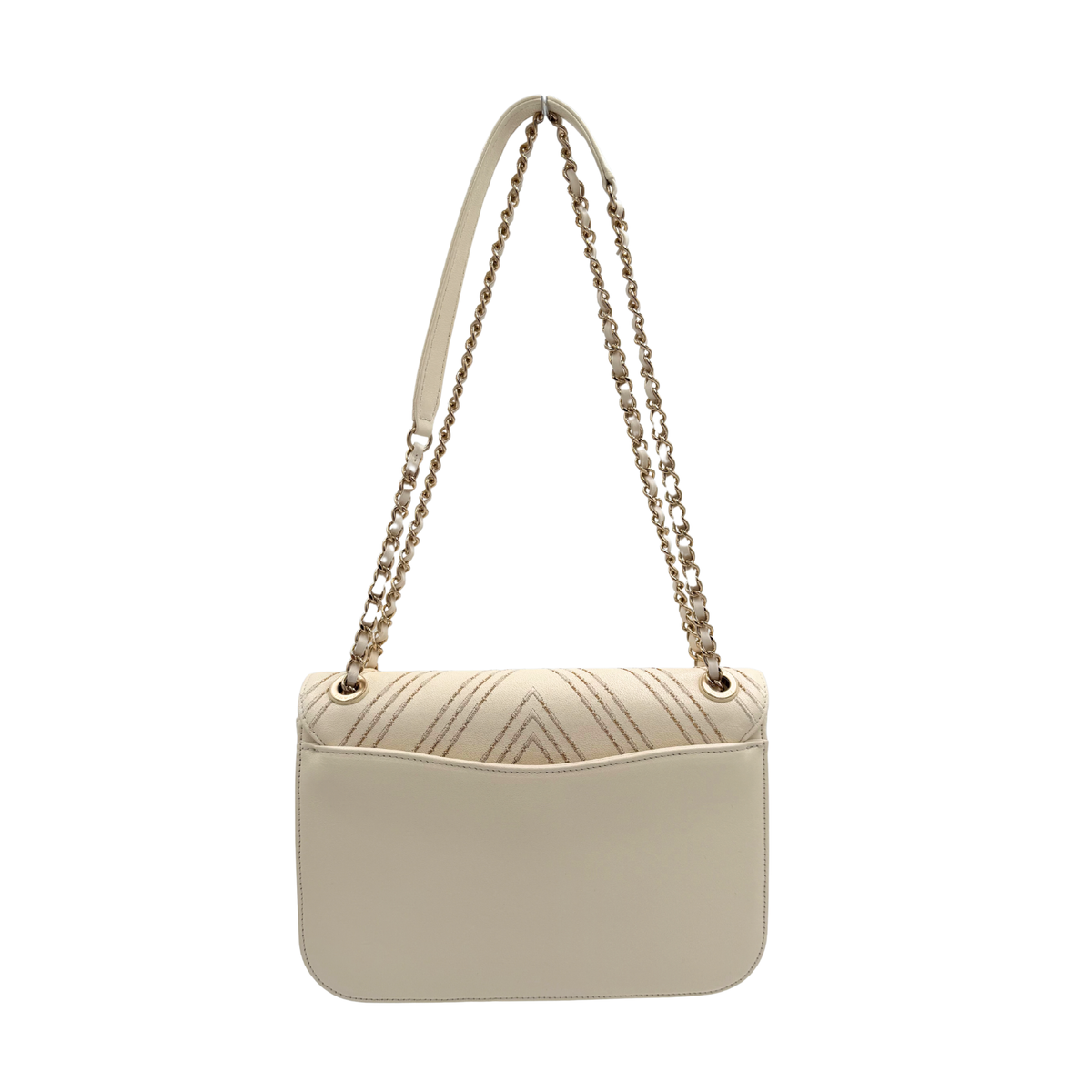 Chanel White Sheepskin Leather Chevron Flap Bag