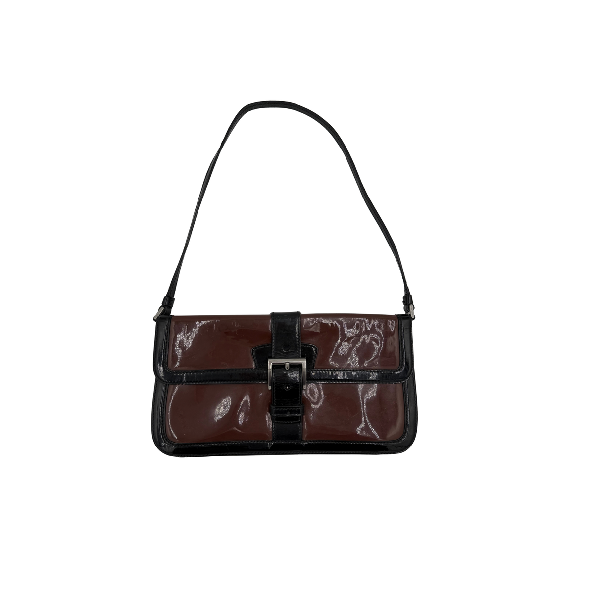 Prada Patent Leather Buckle Flap Baguette