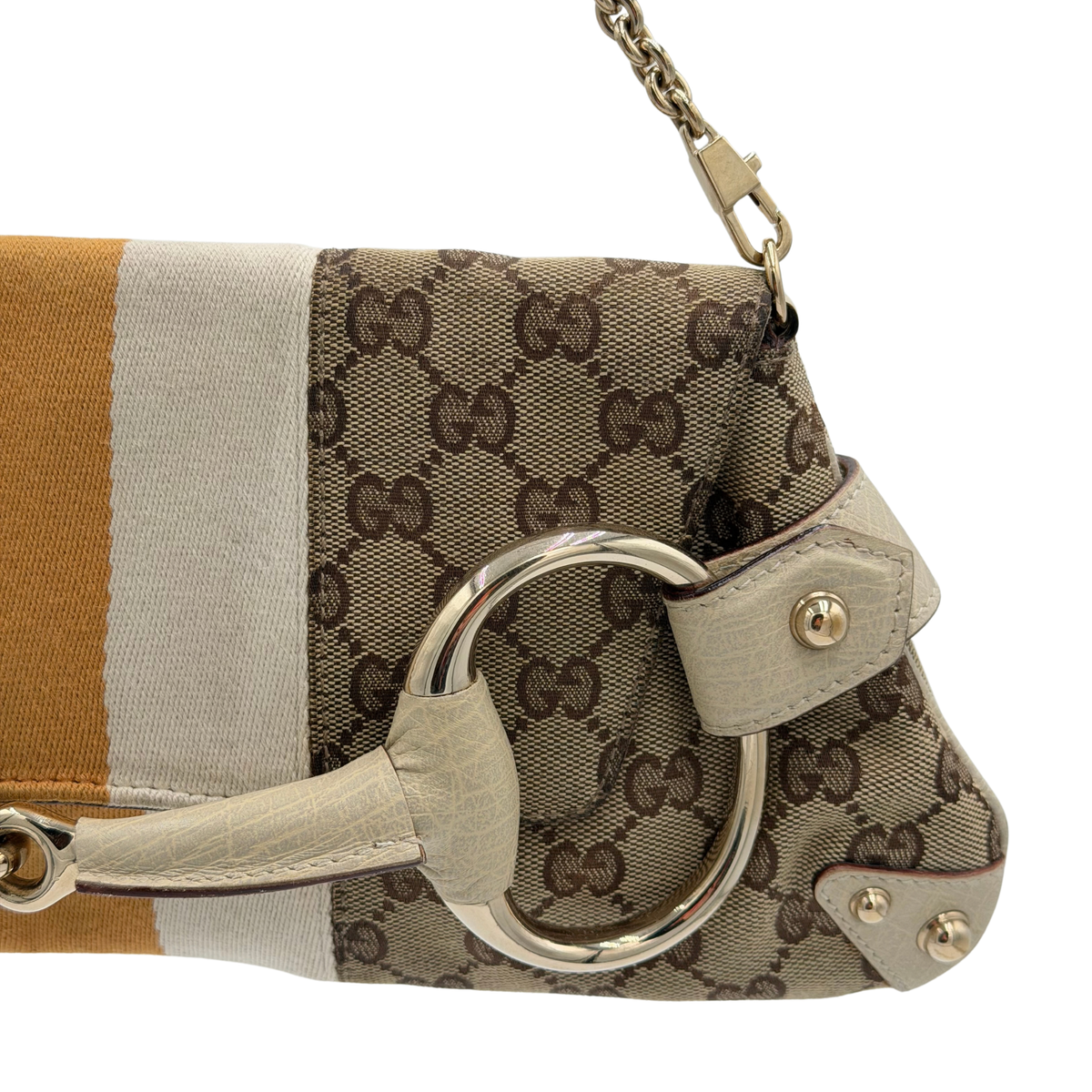 Gucci Monogram Horsebit Chain Clutch Bag