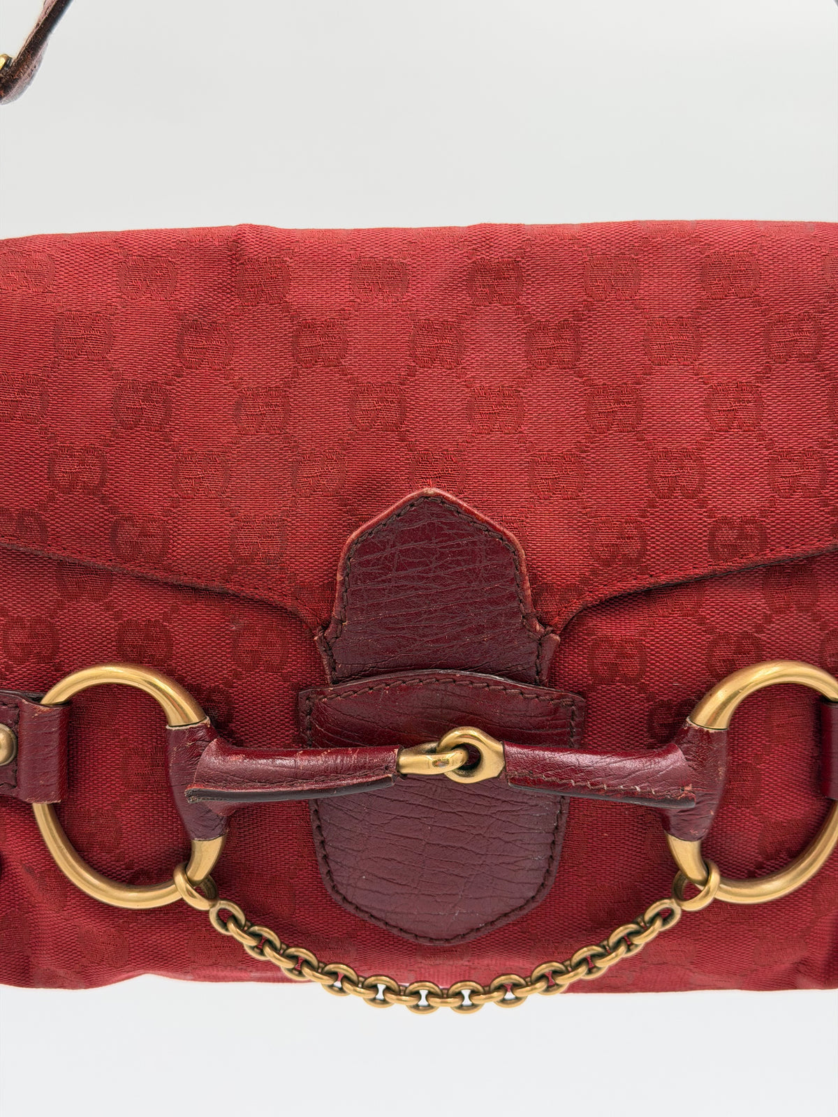 Gucci GG Canvas Horsebit Red Shoulder Bag