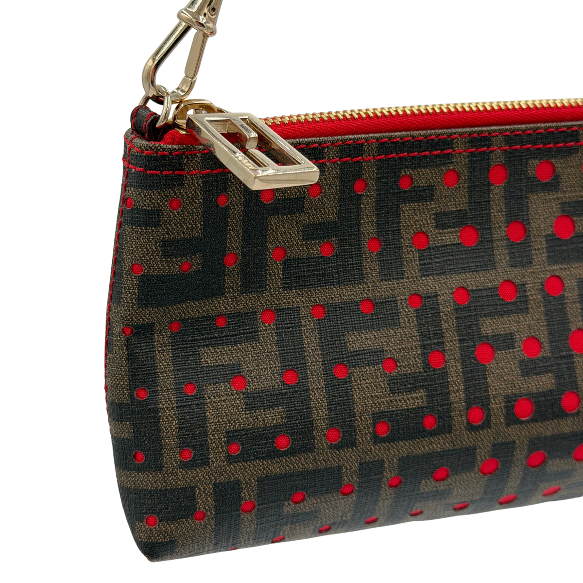 Fendi Zucca Spalmati Red Dot Chain Pochette