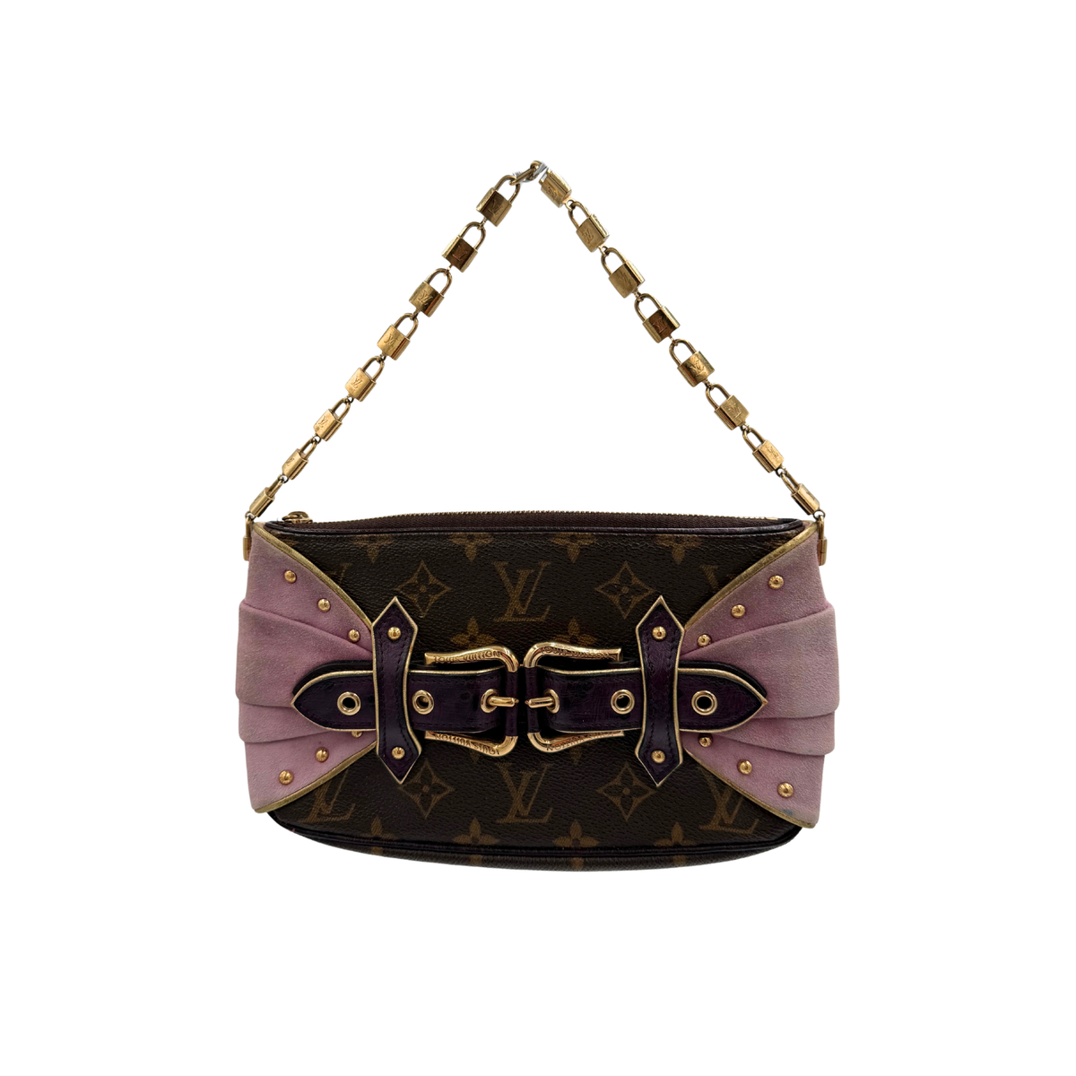 RARE Louis Vuitton Limited Edition Les Extraordinaires Monogram Suede & Ostrich Pochette Bag
