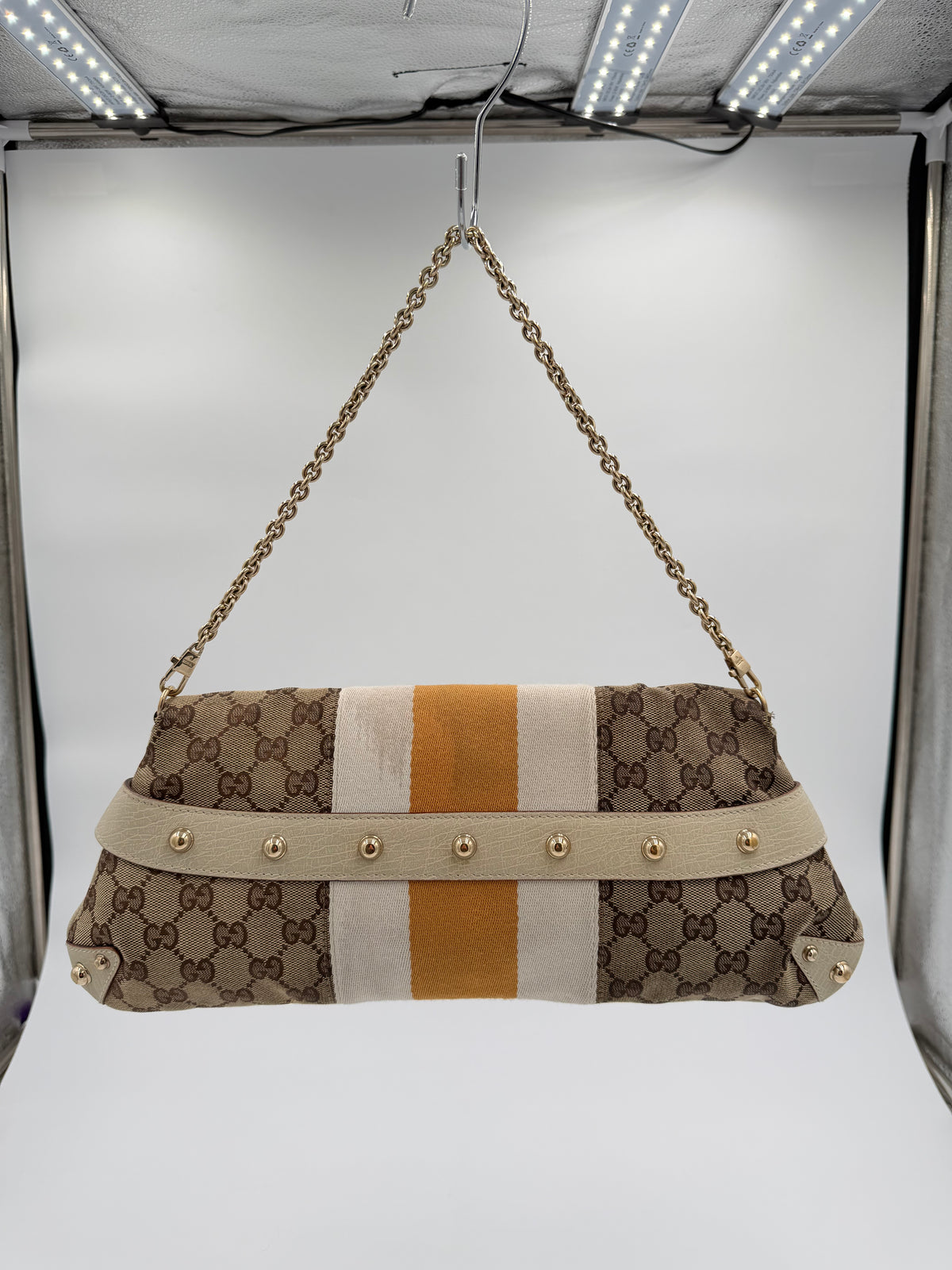 Gucci Monogram Horsebit Chain Clutch Bag