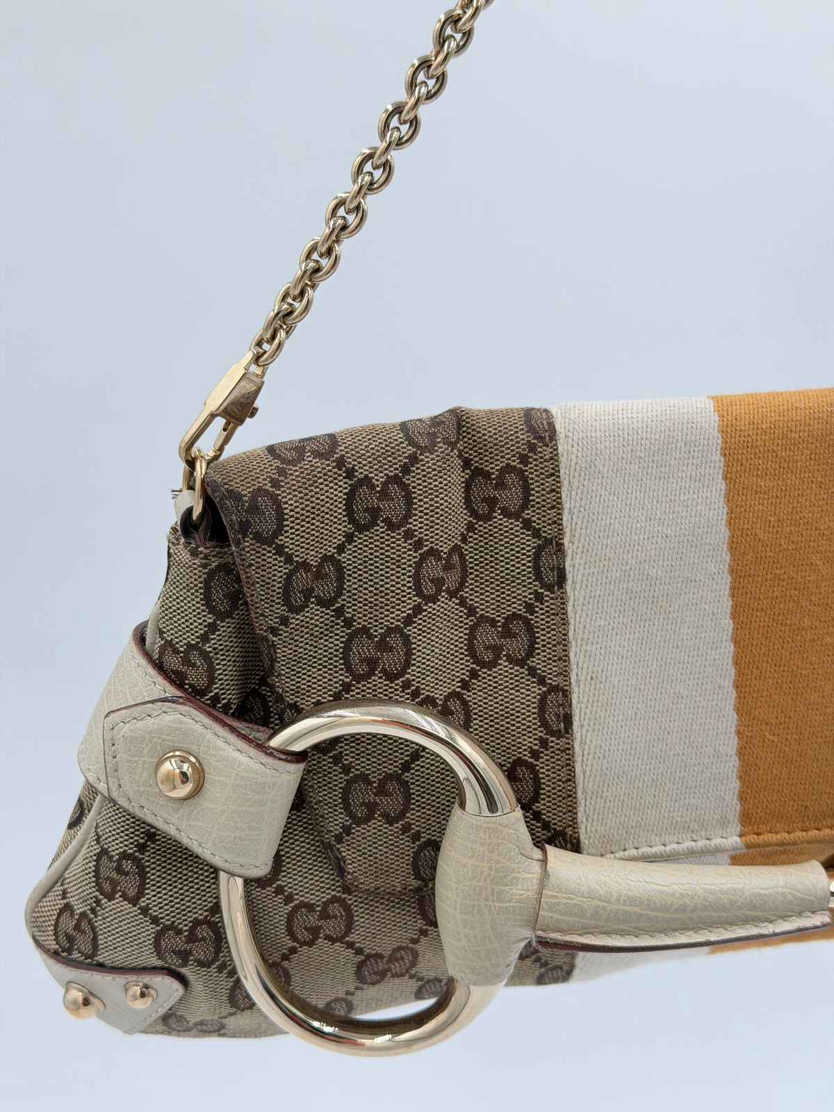 Gucci Monogram Horsebit Chain Clutch Bag