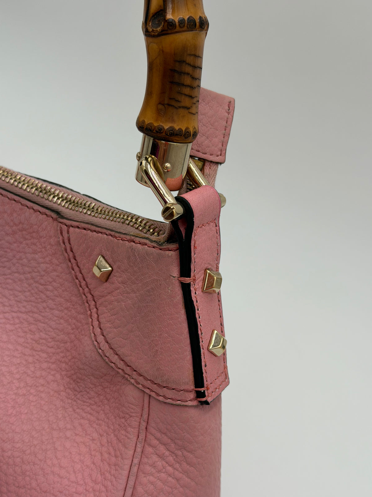 Gucci Pink Leather Bamboo Top Handle Bag