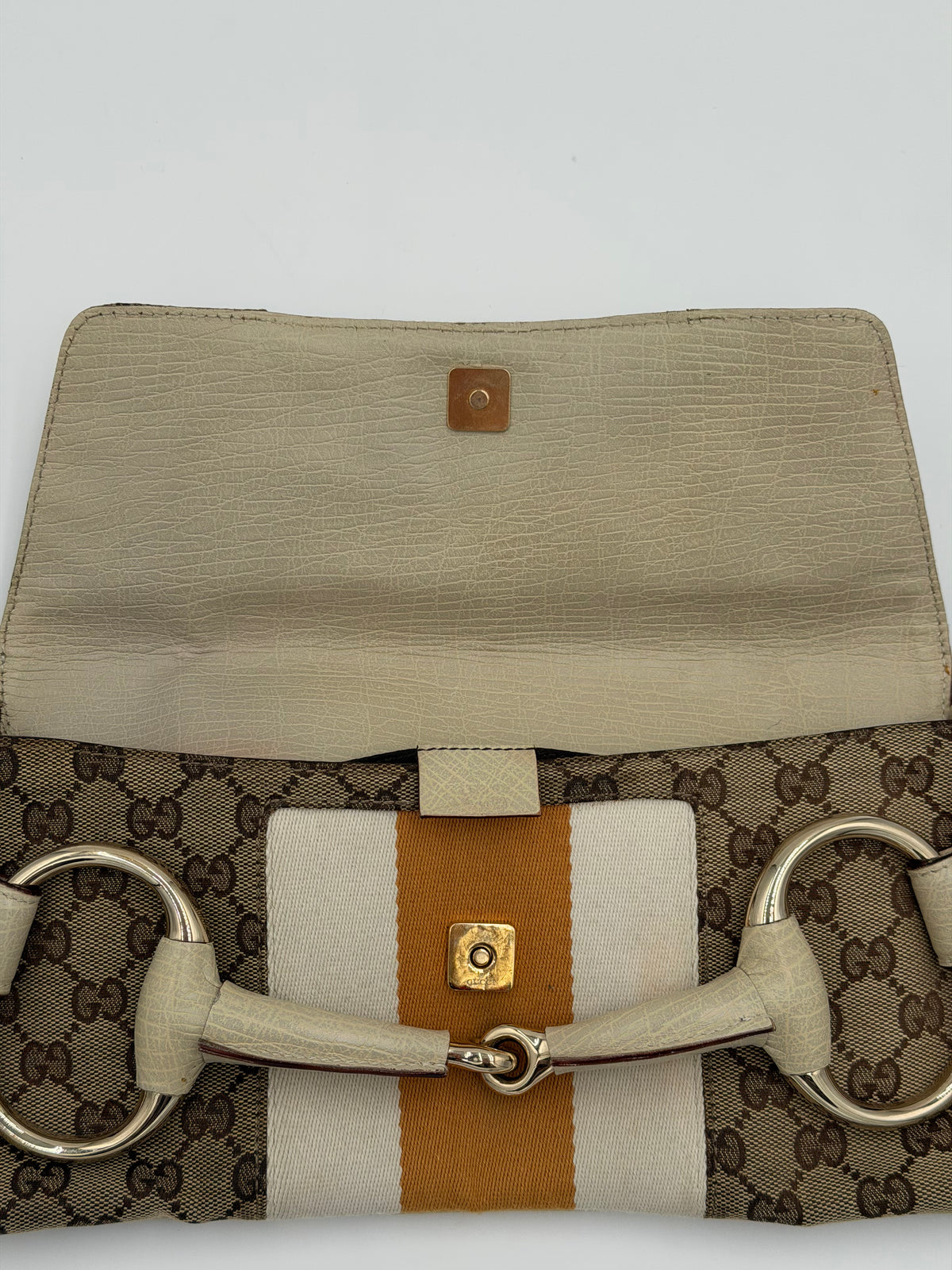 Gucci Monogram Horsebit Chain Clutch Bag