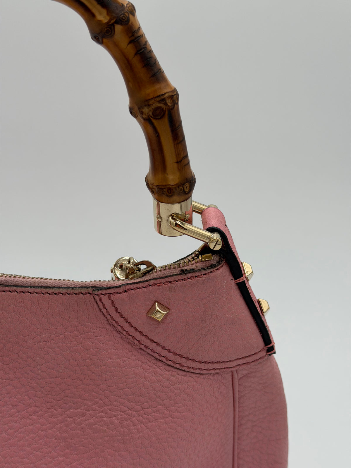 Gucci Pink Leather Bamboo Top Handle Bag