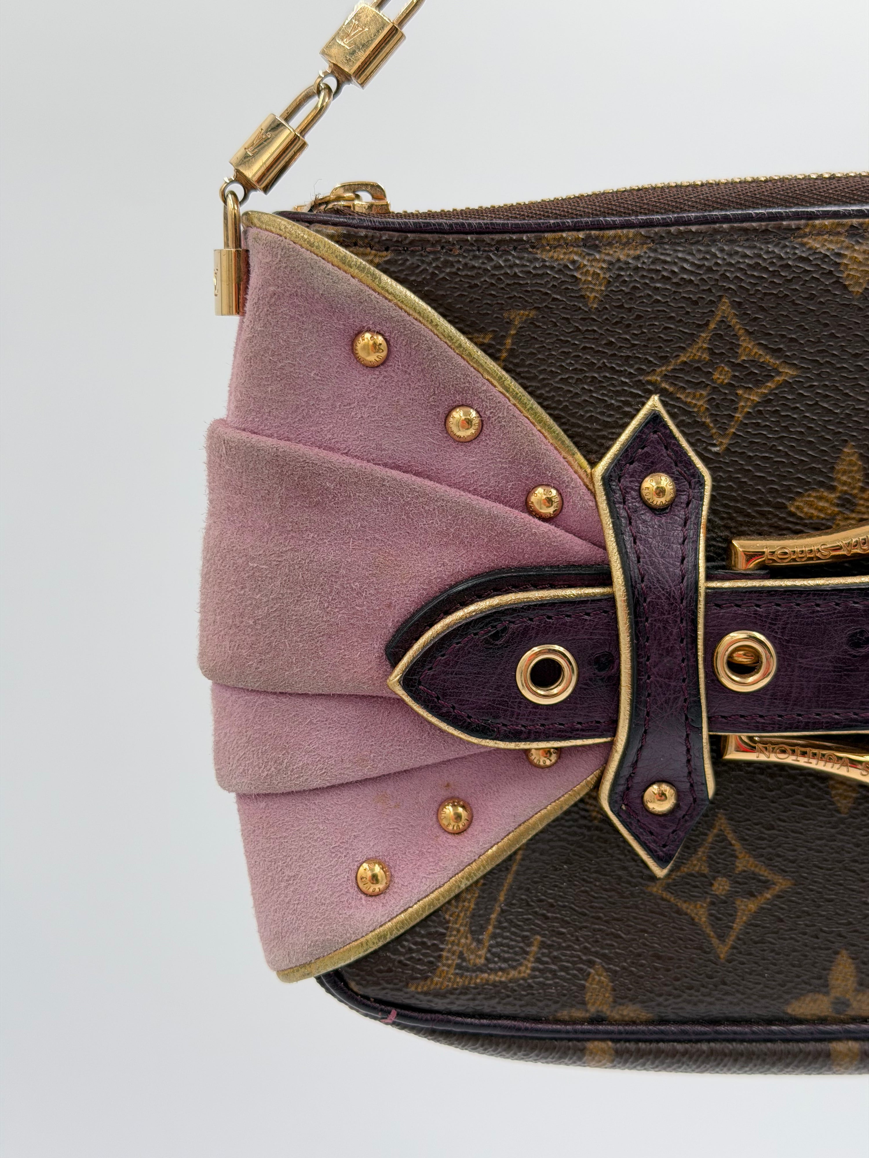 RARE Louis Vuitton Limited Edition Les Extraordinaires Monogram Suede & Ostrich Pochette Bag
