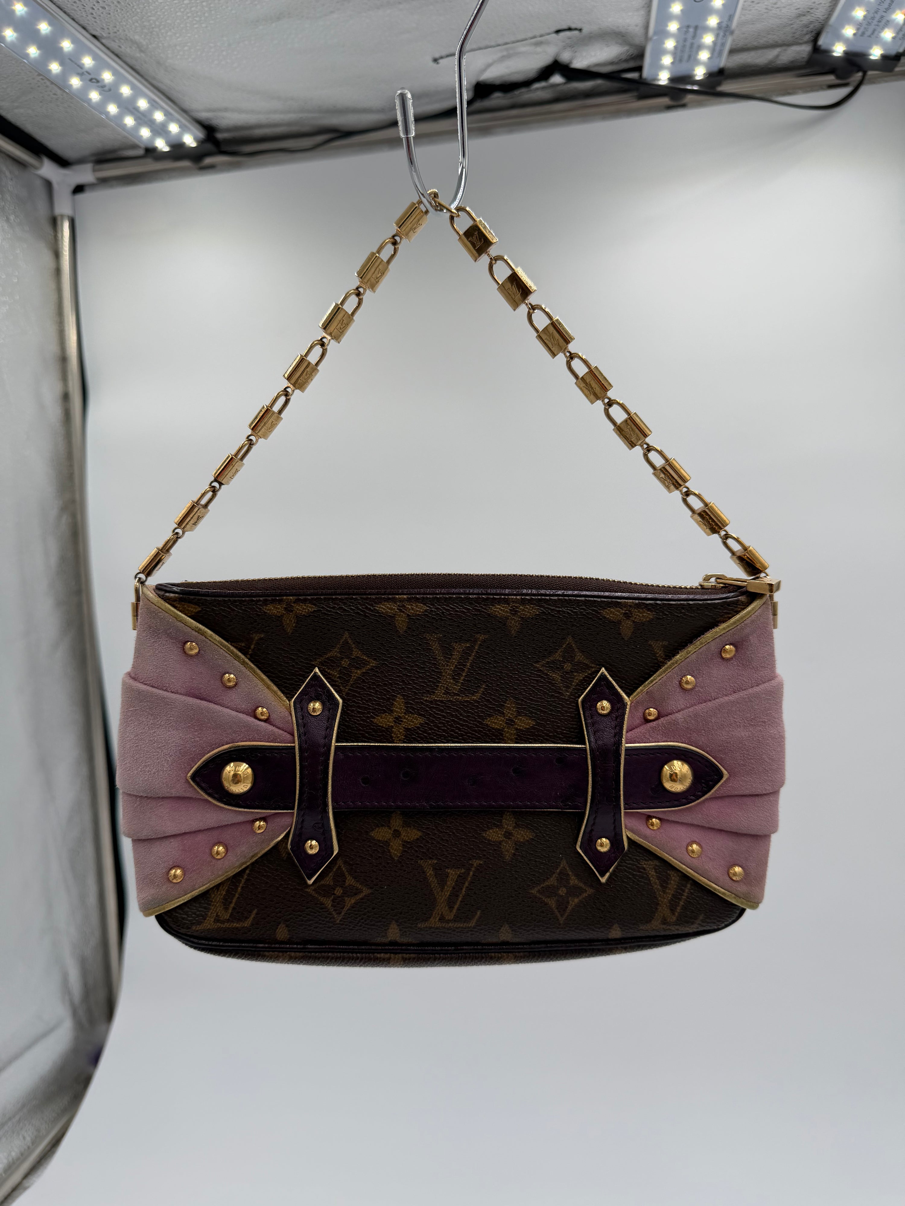 RARE Louis Vuitton Limited Edition Les Extraordinaires Monogram Suede & Ostrich Pochette Bag