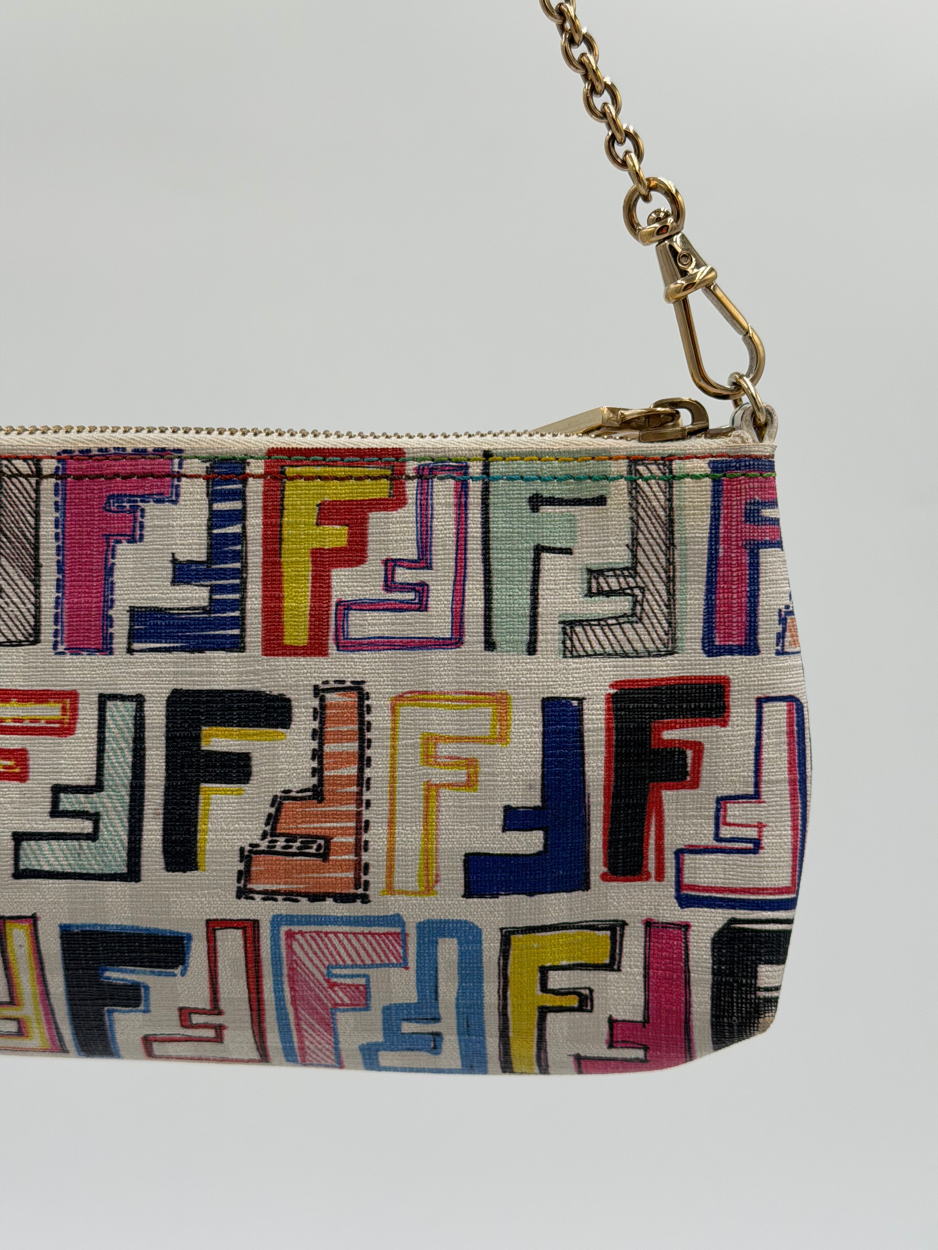 Fendi White Multicolor Zucca Pochette
