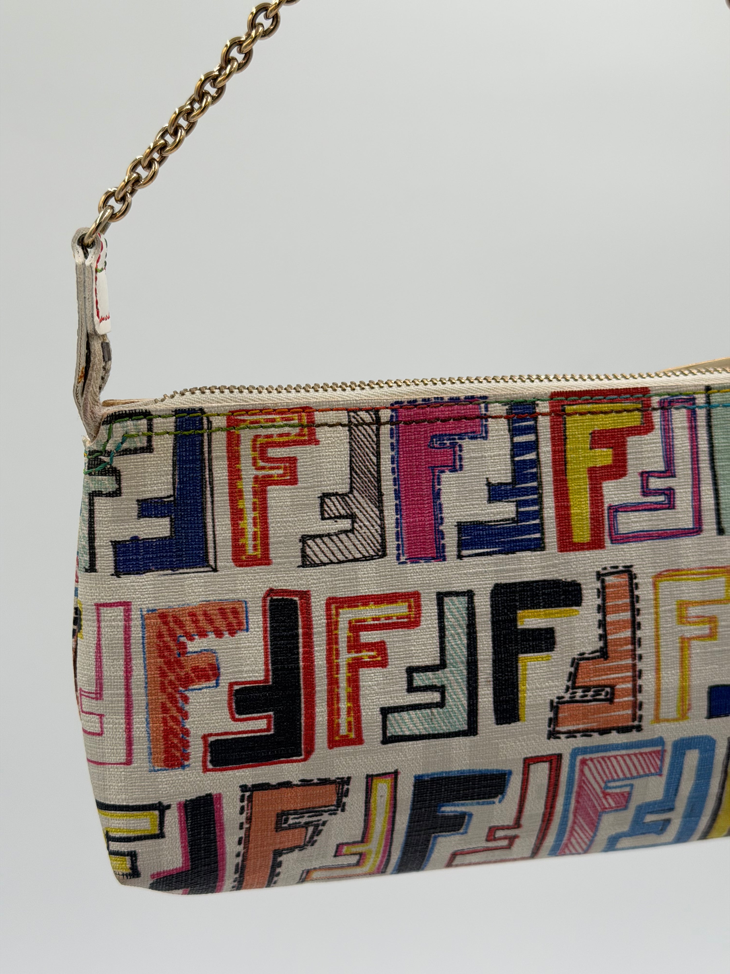 Fendi White Multicolor Zucca Pochette